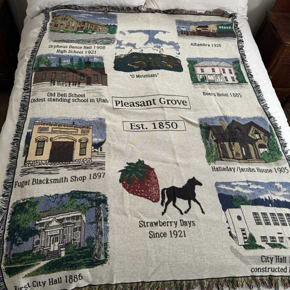 Pleasant Grove Utah  Historical Places Afghan Blanket Strawberry Days - Picture 2 of 9